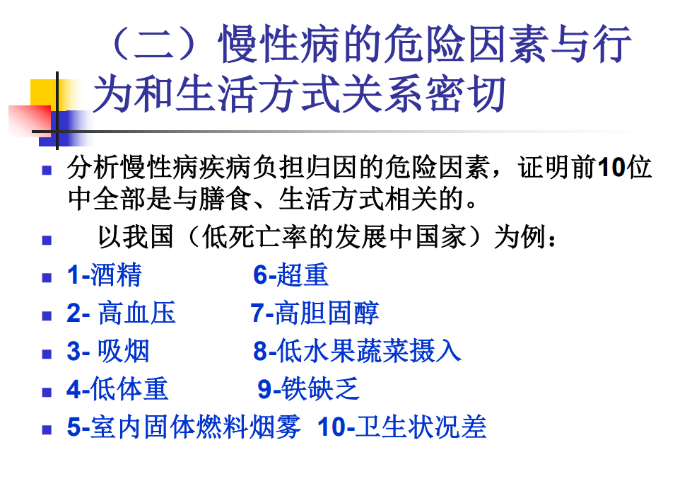 慢性病的危险因素与行为和生活方式关系密切